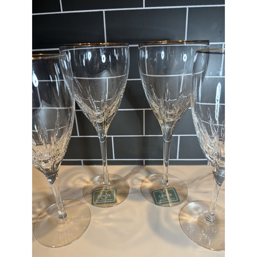 Lenox Firelight Gold Crystal Water Goblet Iced Tea Glasses Set 4 NWT USA - Picture 3 of 11